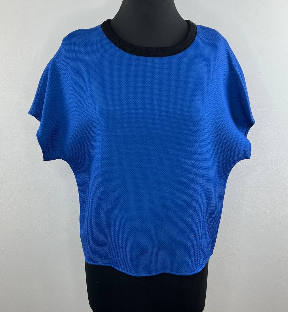 Rag & Bone Textured Electric Blue Black Cotton Knit Short Sleeve Crew Neck Top S
